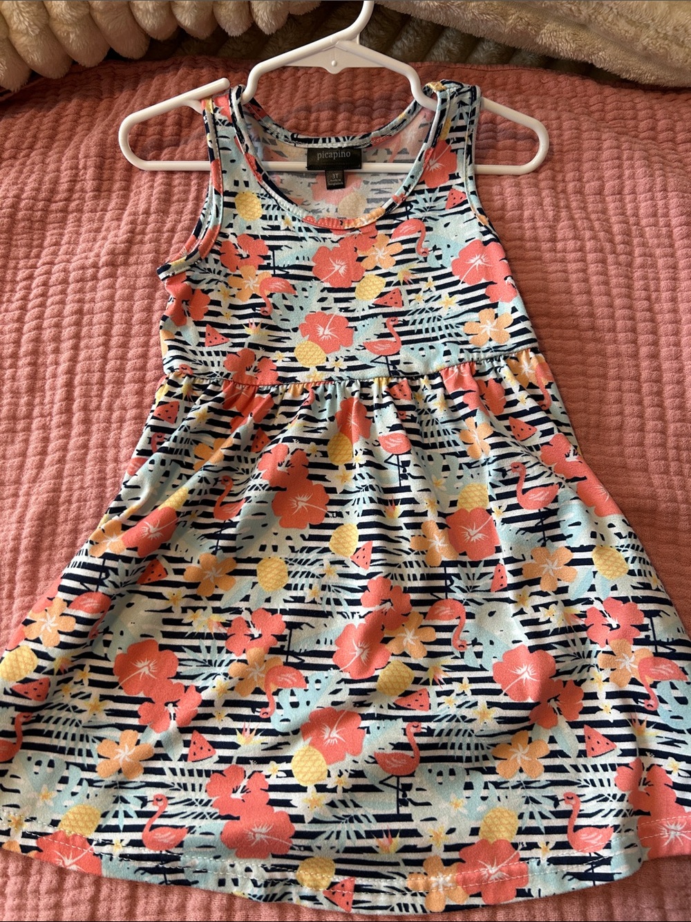 Girls' Aqua Floral Tank Dress with Coral & Yellow Print